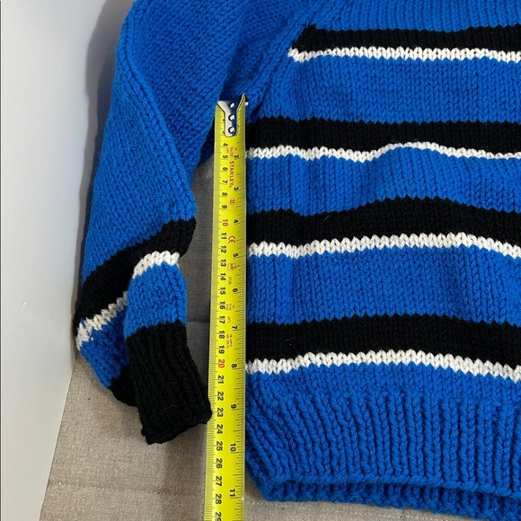 Hand made. Vintage. New. Blue and Black Striped Sweater - Picture 2 of 4
